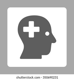 Plus Head vector icon. Style is flat rounded square button, dark gray and white colors, silver background.