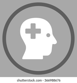 Plus Head vector icon. Style is bicolor flat circled symbol, dark gray and white colors, rounded angles, silver background.