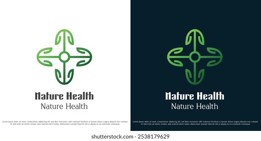 Além de ilustração de design de logotipo folha de saúde. Silhueta linear de apoio à saúde ajuda a folhagem da árvore da natureza sempre verde. Gradiente abstrato geométrico simples símbolo de ícone elegante mínimo.