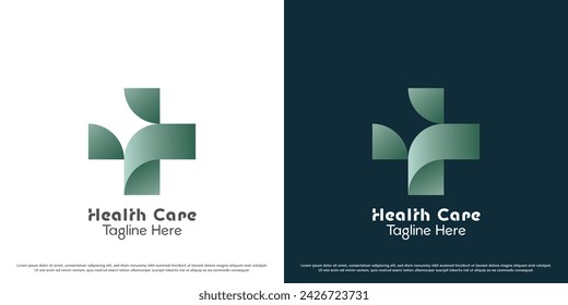 Plus Health Logo Design Illustration. Cross Shape plus Health Medical Fitness Doctor kranke Krankenschwester Krankenhaus Klinik Medizin. Wissenschaft Grün Geometrische Abstrakte einfache Neigung moderne Ikone.