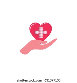 plus in heart with hand symbol design vector