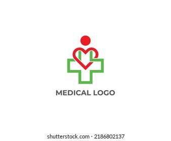 Más símbolo del símbolo del concepto del logotipo humano del corazón Símbolo de diseño Estilo de línea de arte. Logotipo de atención médica. Plantilla de logotipo de ilustración de vector