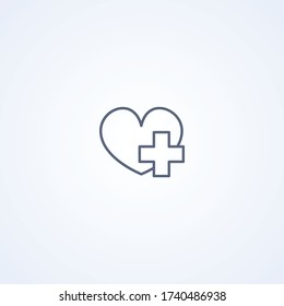 Plus, heart, vector best gray line icon on white background, EPS 10