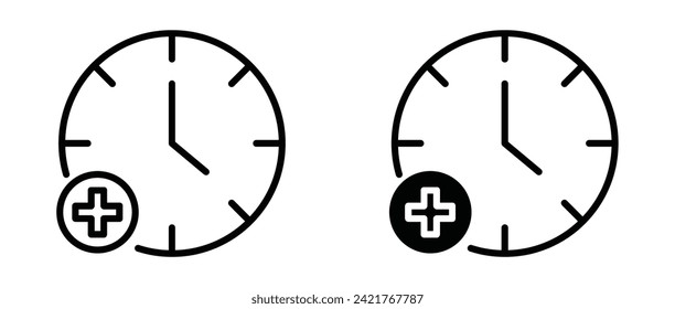 Plus hours outline icon collection or set. Plus hours Thin vector line art