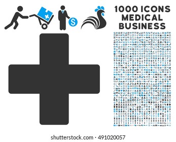 Plus icon with 1000 medical business gray and blue vector design elements. Collection style is flat bicolor symbols, white background.