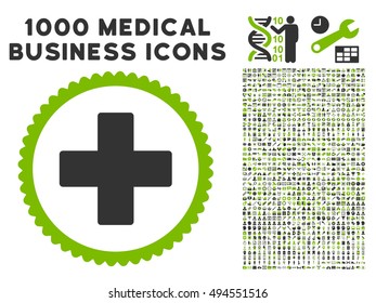 Plus icon with 1000 medical business eco green and gray vector pictograms. Collection style is flat bicolor symbols, white background.