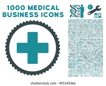 Plus icon with 1000 medical business soft blue vector design elements. Collection style is flat bicolor symbols, white background.