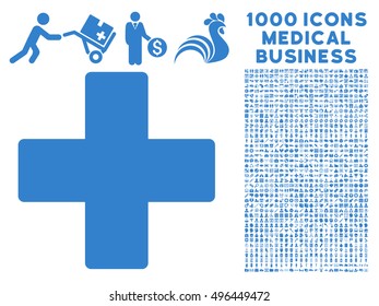 Plus icon with 1000 medical business cobalt vector pictograms. Clipart style is flat symbols, white background.