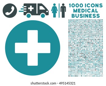 Plus icon with 1000 medical commerce soft blue vector pictographs. Set style is flat bicolor symbols, white background.