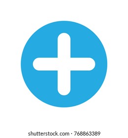 Plus icon. Blue circle. Vector.