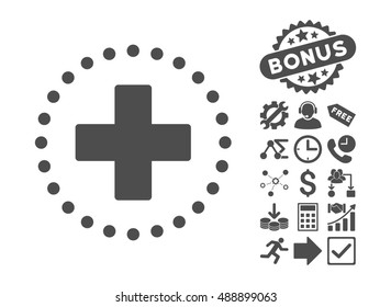 Plus icon with bonus clip art. Vector illustration style is flat iconic symbols, gray color, white background.