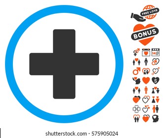 Plus icon with bonus love pictures. Vector illustration style is flat iconic elements for web design, app user interfaces.