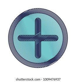 plus icon in circle in colored crayon silhouette