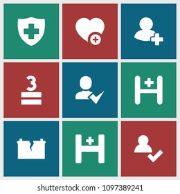Plus icon. collection of 9 plus filled icons such as add user, medical sign, add favorite, add friend, hospital, broken battery. editable plus icons for web and mobile.