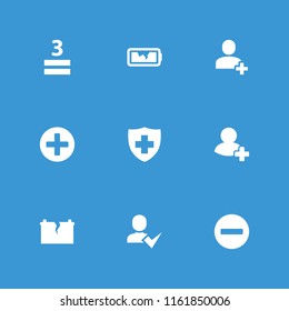 Plus icon. collection of 9 plus filled icons such as medical sign, 3 allowed, add friend, broken battery, minus. editable plus icons for web and mobile.