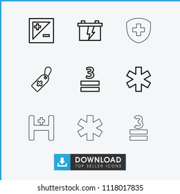 Plus icon. collection of 9 plus outline icons such as battery, medical cross tag, medical sign, 3 allowed, light exposure. editable plus icons for web and mobile.