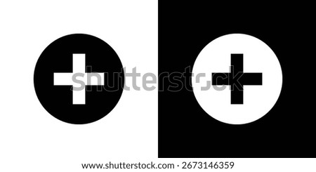 Plus icon collection. Black and white filled vector illustration.