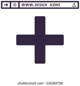 Plus icon, the cross, add, delete, close, zoom, vector  flat design style