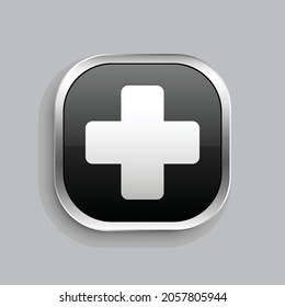 plus icon design. Glossy Button style rounded rectangle isolated on gray background.. Vector illustration