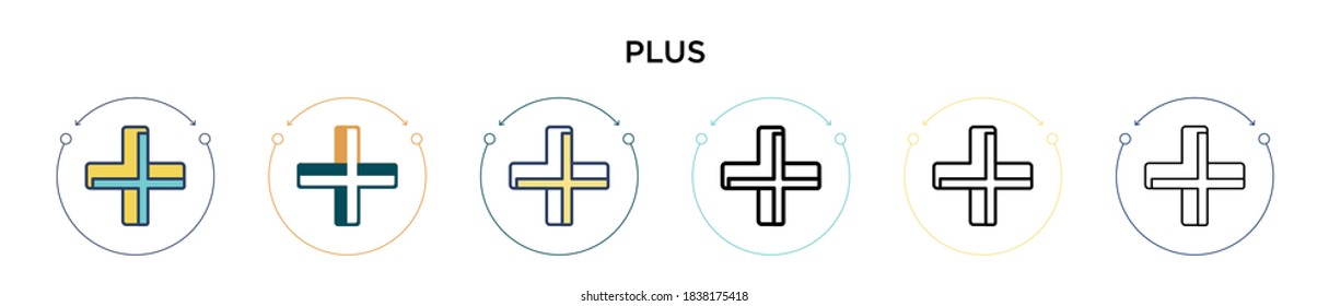 Más icono en el estilo relleno, delgado, contorno y trazo. Ilustración vectorial de dos diseños de iconos de color y negro más vectoriales se puede utilizar para móviles, ui, web