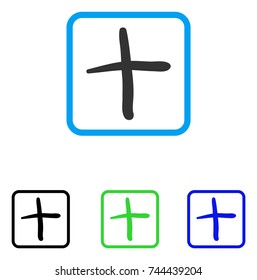 Plus icon. Flat grey pictogram symbol inside a blue rounded frame. Black, green, blue color versions of Plus vector. Designed for web and software user interface.
