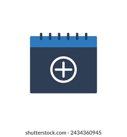Plus Icon inside Calendar Icon Vector. Plus Sign and Calendar Icon vector flat style