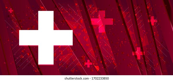 Plus icon isolated on Abstract design bright red banner background