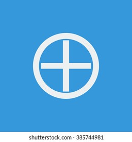 Plus Icon, on blue background, white outline, large size symbol
