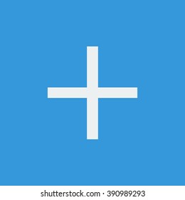 Plus icon, on blue background, white outline, large size symbol