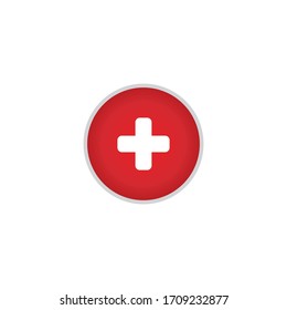 plus icon on red button, emblem. logo, medicine, web button, add vector illustration
