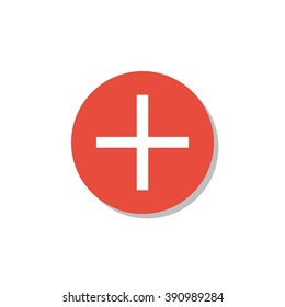 Plus icon, on white background, red circle border, white outline