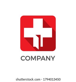 plus icon with the open door in red square shape 