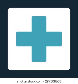 Plus icon from Primitive Buttons OverColor Set. This rounded square flat button is drawn with blue and white colors on a dark blue background.