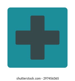 Plus icon from Primitive Buttons OverColor Set. This rounded square flat button is drawn with soft blue colors on a white background.