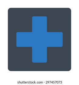 Plus icon from Primitive Buttons OverColor Set. This rounded square flat button is drawn with smooth blue colors on a white background.