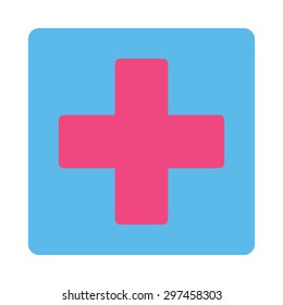 Plus icon from Primitive Buttons OverColor Set. This rounded square flat button is drawn with pink and blue colors on a white background.