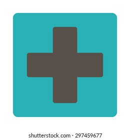 Plus icon from Primitive Buttons OverColor Set. This rounded square flat button is drawn with grey and cyan colors on a white background.