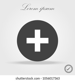 Plus icon from Primitive Round Buttons OverColor Set. This round flat button is drawn with white and gray colors on a white background.