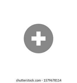 Plus icon from Primitive Round Buttons OverColor Set. This round flat button is drawn with white and gray colors on a white background.