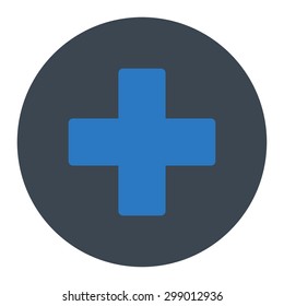 Plus icon from Primitive Round Buttons OverColor Set. This round flat button is drawn with smooth blue colors on a white background.
