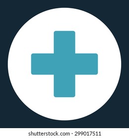 Plus icon from Primitive Round Buttons OverColor Set. This round flat button is drawn with blue and white colors on a dark blue background.