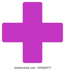 Plus icon from Primitive Set. This isolated flat symbol is drawn with violet color on a white background, angles are rounded.