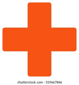 Plus icon from Primitive Set. This isolated flat symbol is drawn with orange color on a white background, angles are rounded.