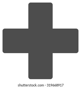 Plus icon from Primitive Set. This isolated flat symbol is drawn with gray color on a white background, angles are rounded.