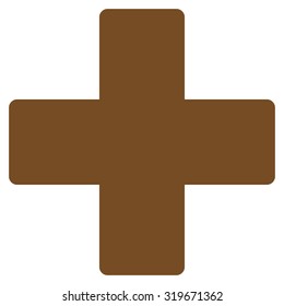 Plus icon from Primitive Set. This isolated flat symbol is drawn with brown color on a white background, angles are rounded.