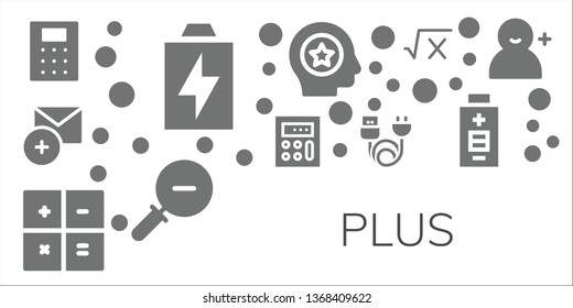 plus icon set. 11 filled plus icons.  Collection Of - Calculator, Battery, Add, Charge, Favorite, Zoom out, Math, Add user