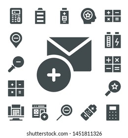 plus icon set. 17 filled plus icons.  Collection Of - Calculator, Diminish, Zoom out, Add, Battery, Favorites, Full battery, Favorite