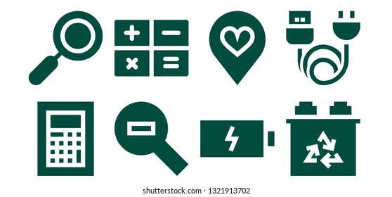 plus icon set. 8 filled plus icons.  Simple modern icons about  - Calculator, Zoom, Zoom out, Battery, Favorite, Charge