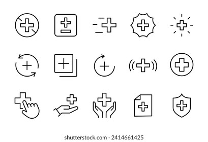 Plus icon set Add Addition line icons set, editable stroke isolated on white, linear vector outline illustration, symbol logo design style