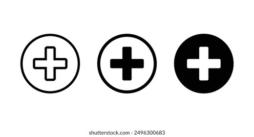 Plus icon set. Add icon. Addition sign. Medical Plus icon design on white background vector illustration